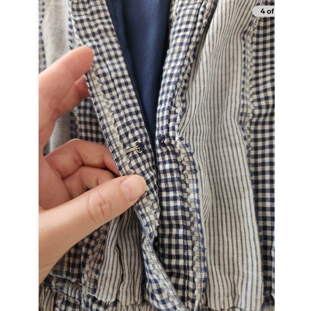 Anthropologie Somerset Blue Gingham Patchwork Fall Preppy Cottagecore Mini Dress - Picture 4 of 5